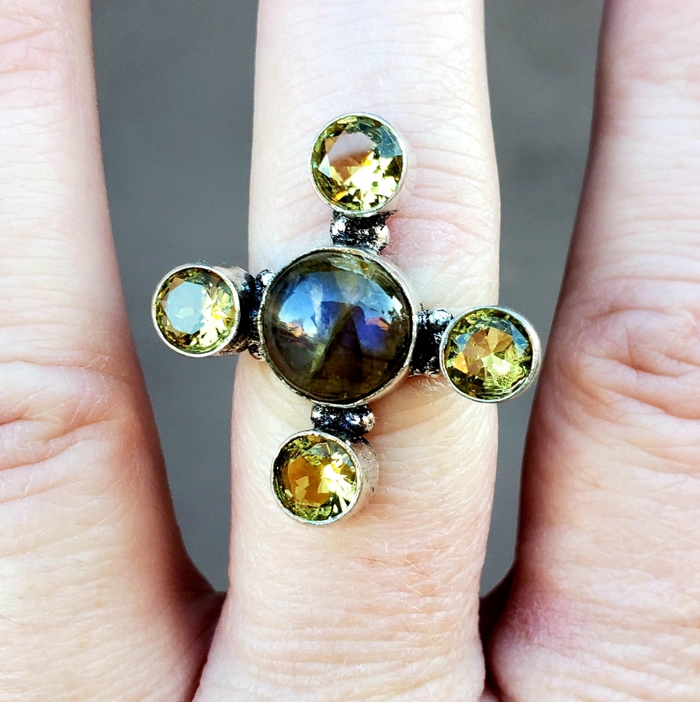 New Labradorite & Citrine 925 Silver Ring. - Picture 15 of 16